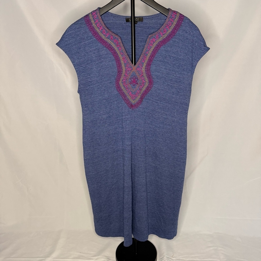 Spense Dark Blue Embroidered Midi Dress EUC Size Medium - Picture 1 of 3